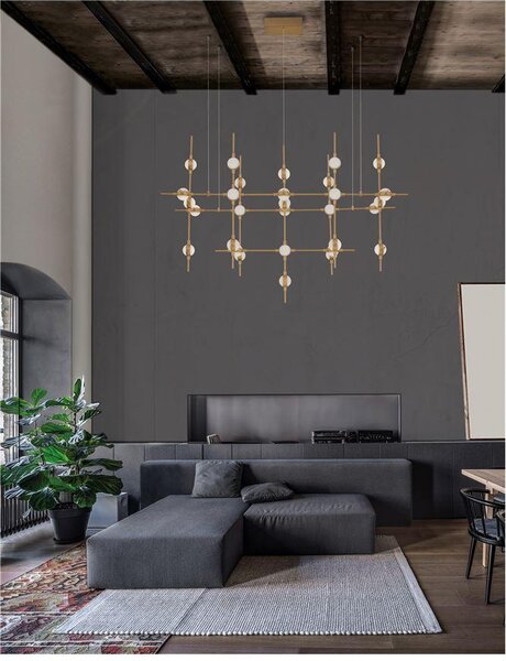 Nova Luce Závěsné LED svítidlo ATOMO zlatý kov a akryl 30 x 2.4W 3000K vč. dálkového ovládání stmívatelné