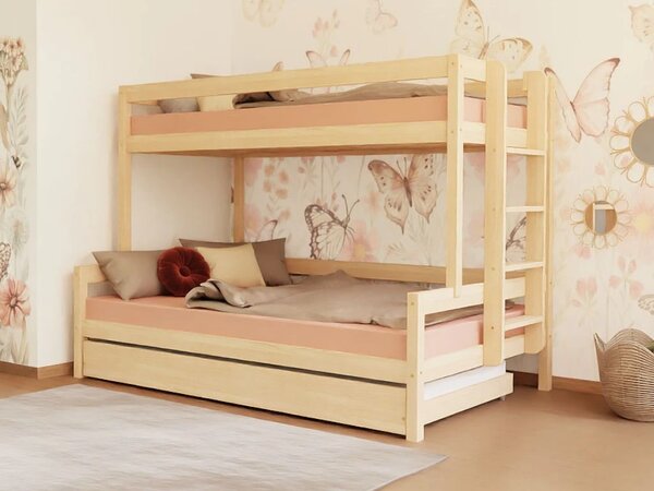 Patrová postel LUCKY s bočním žebříkem 90x200, 120x200 cm - Pastelově růžová, Zvolte šuplík: Bez šuplíku, Zvolte stranu: Vlevo