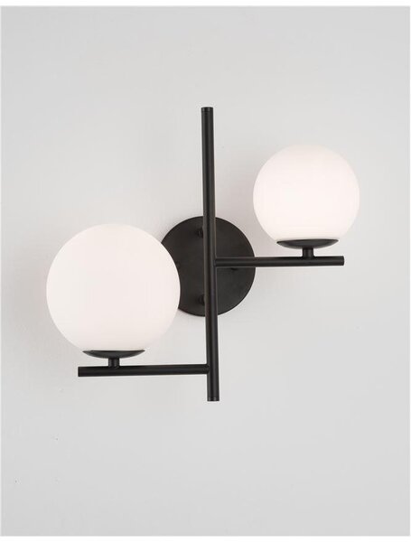 Nova Luce Nástěnné svítidlo IMPERO bílé matné sklo černý kov E14 2x5W