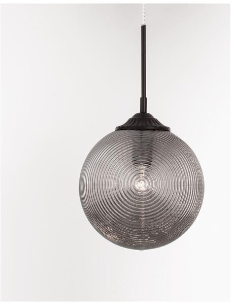 Nova Luce Závěsné svítidlo ATHENA kouřové šedé sklo matný černý kov E27 1x12W