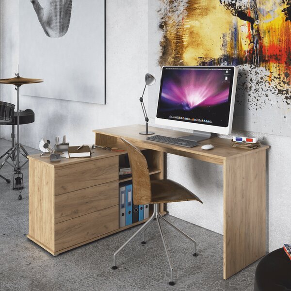 KONDELA Univerzální rohový PC stůl, dub artisan, TERINO