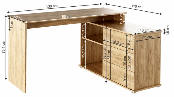 KONDELA Univerzální rohový PC stůl, dub artisan, TERINO