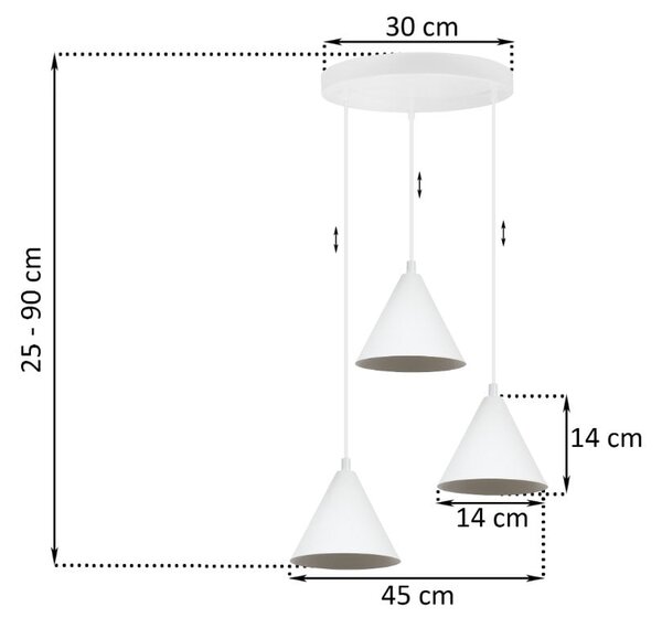Závěsné svítidlo Soho, 3x bílé kovové stínítko, (fi 14cm)