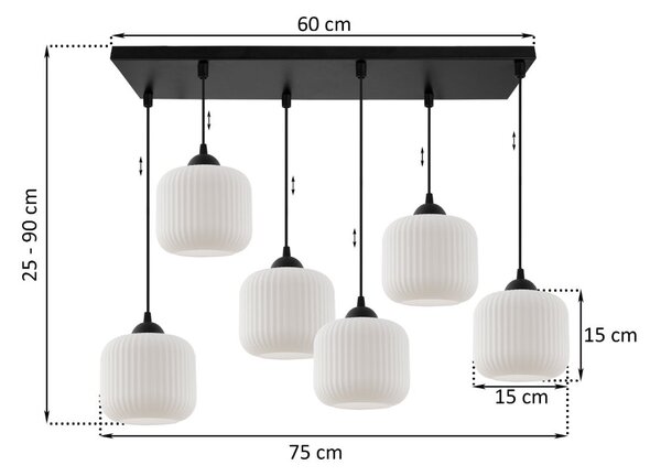 Závěsné svítidlo Riffle, 6x bílé skleněné stínítko, b