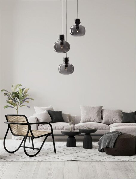 Nova Luce Závěsné svítidlo CINZIA kouřové sklo černý kabel černá kovová základna E27 3x12W