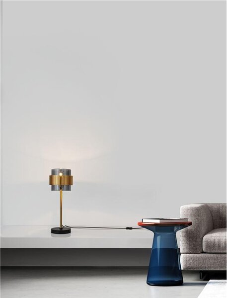 Nova Luce Stolní lampa SIANNA kouřové sklo mosazný zlatý kov E27 1x12W