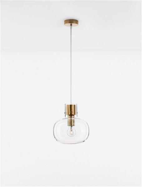 Nova Luce Závěsné svítidlo CINZIA čiré sklo bílá kabel mosazný zlatý kov E27 1x12W