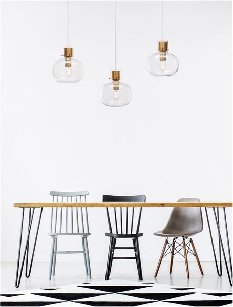 Nova Luce Závěsné svítidlo CINZIA čiré sklo bílá kabel mosazný zlatý kov E27 3x12W