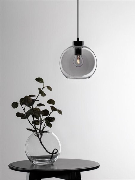 Nova Luce Závěsné svítidlo PALMER kouřové sklo černý kabel černá kovová základna E27 1x12W