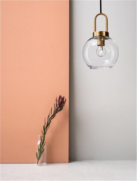 Nova Luce Závěsné svítidlo IRVINE čiré sklo černý kabel mosazný zlatý kov E27 1x12W