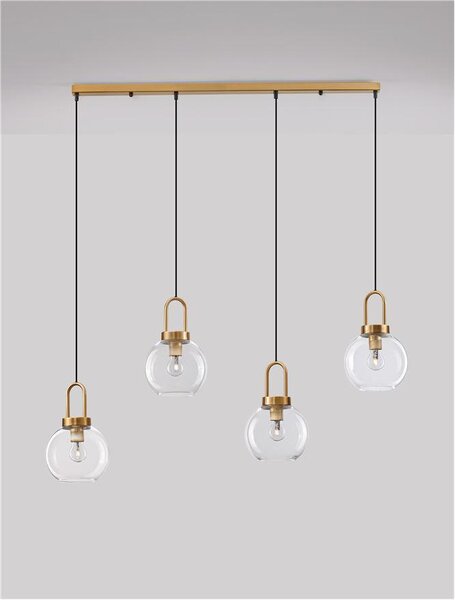 Nova Luce Závěsné svítidlo IRVINE čiré sklo černý kabel mosazný zlatý kov E27 4x12W