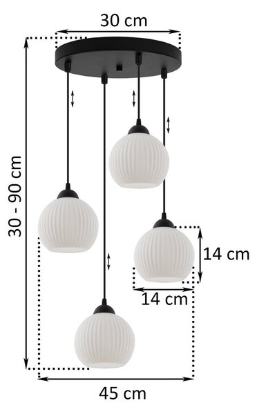 Závěsné svítidlo Riffle Round, 4x bílé skleněné stínítko, b, o