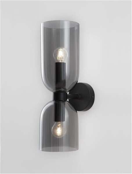 Nova Luce Nástěnné svítidlo PALMER kouřové sklo černá kovová základna E14 2x5W