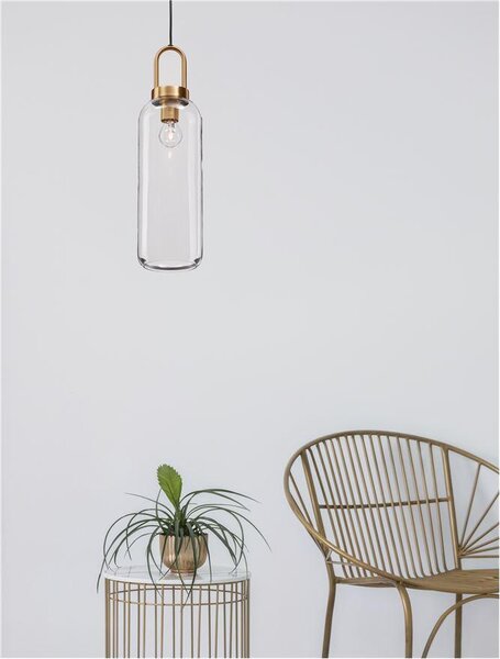 Nova Luce Závěsné svítidlo IRVINE čiré sklo černý kabel mosazný zlatý kov E27 1x12W