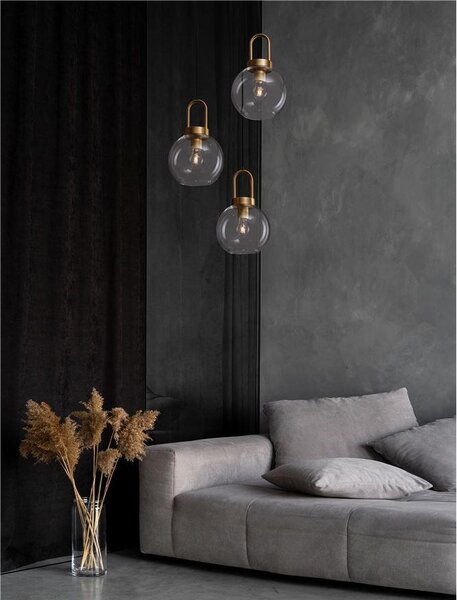 Nova Luce Závěsné svítidlo IRVINE čiré sklo černý kabel mosazný zlatý kov E27 3x12W