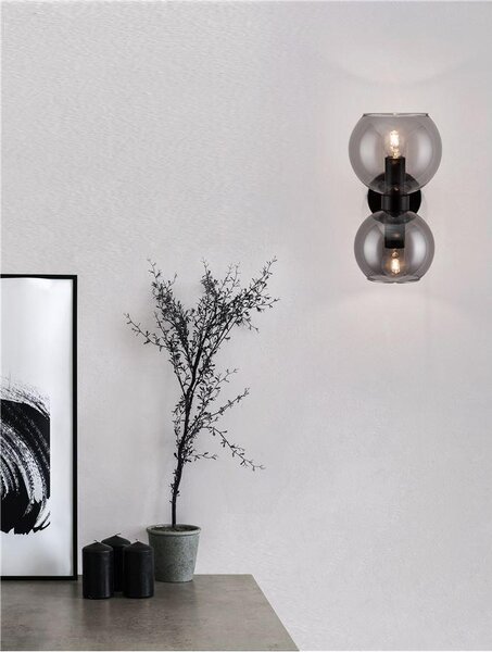 Nova Luce Nástěnné svítidlo PALMER kouřové sklo černá kovová základna E14 2x5W