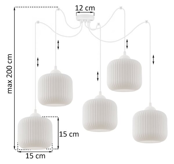 Závěsné svítidlo Riffle Spider, 5x bílé skleněné stínítko, w