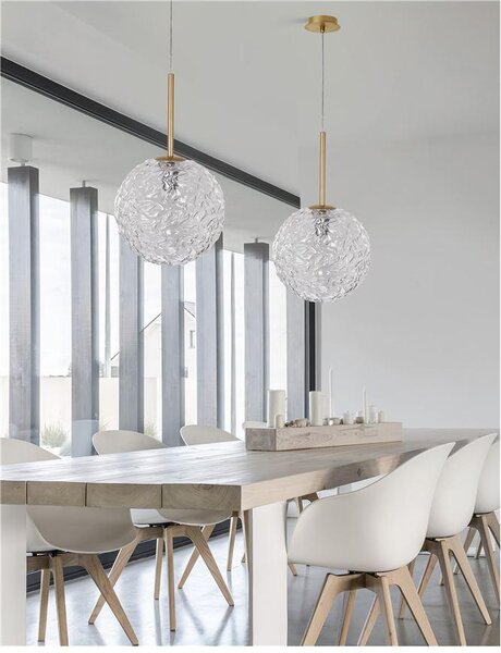 Nova Luce Závěsné svítidlo MIRANO čiré strukturované sklo a broušená zlatá Ocel E27 1x12W
