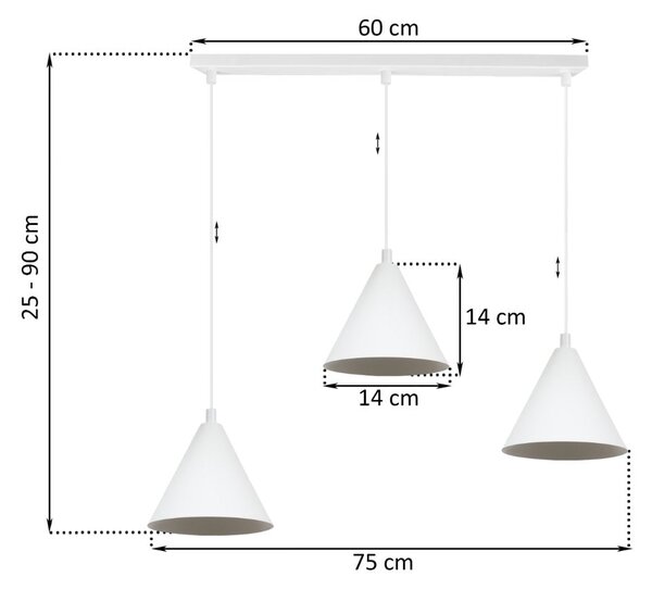 Závěsné svítidlo Soho, 3x bílé kovové stínítko, (fi 14cm)