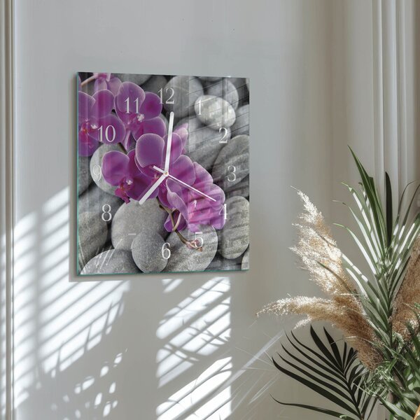 Skleněné hodiny Orchidejové kameny zskb-30x30-00087283