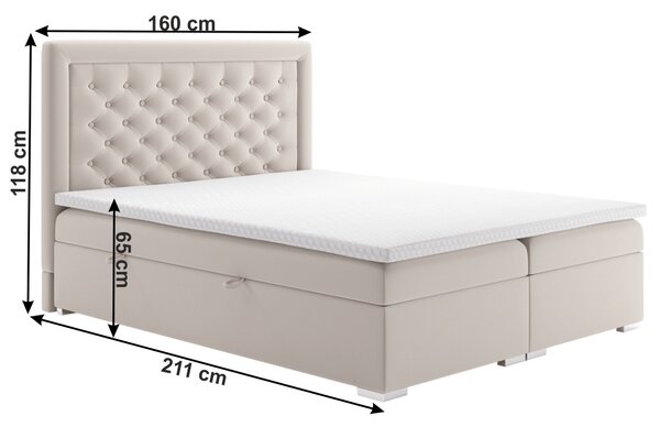 KONDELA Postel boxspring, krémová, 160x200, DORMAN