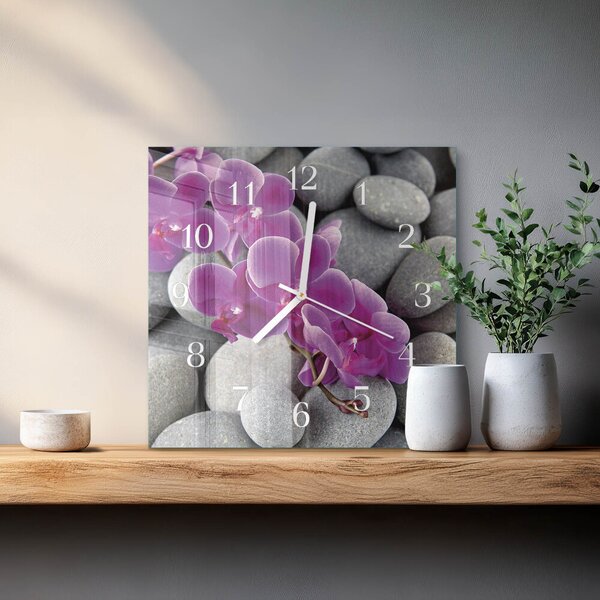 Skleněné hodiny Orchidejové kameny zskb-30x30-00087283