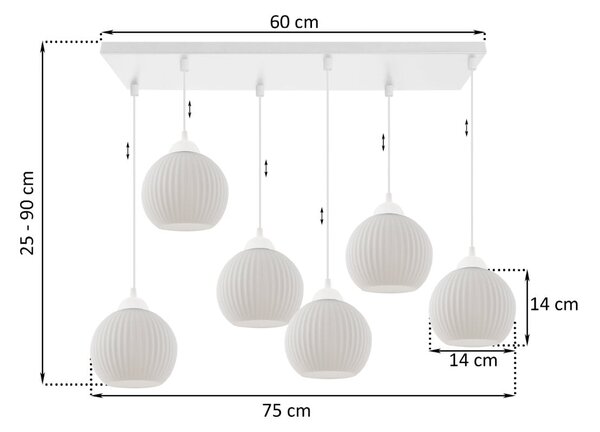 Závěsné svítidlo Riffle Round, 6x bílé skleněné stínítko, w