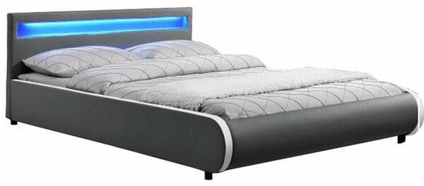 Tempo Kondela Manželská postel s RGB LED osvětlení,, šedá ekokůže, 160x200, DULCEA