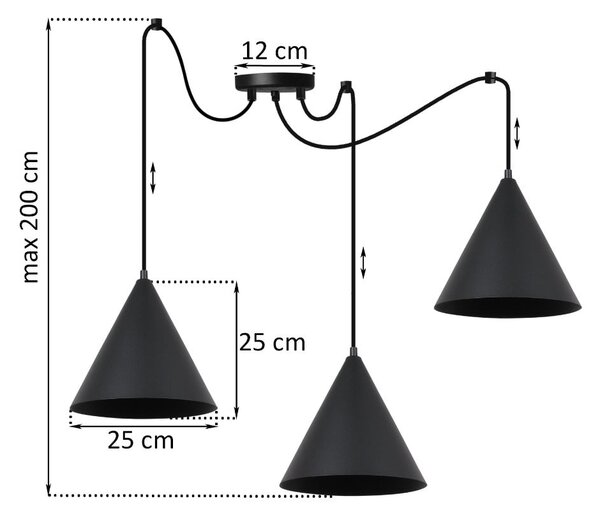 Závěsné svítidlo Soho Spider, 3x černé kovové stínítko, (fi 25cm)