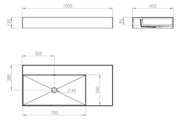 Elita Level umyvadlo 100.5x45.5 cm obdélníkový klasický hnědá/béžová matný RE041461187020
