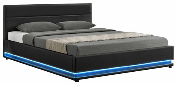 Manželská postel s LED osvětlením, černá, 160x200, BIRGET New