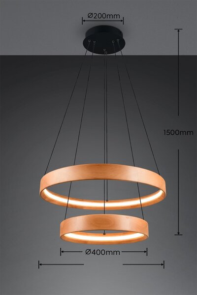 TRIO 355039130 LYNWOOD závěsné svítidlo D600mm SMD LED 37W/4300lm 3000K dřevo, switchdimmer