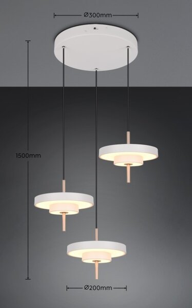 TRIO 340230376 KEATON závěsné svítidlo D450mm SMD LED 3x10W/1200lm 2300+3000+4000K světle šedá, switchdimmer