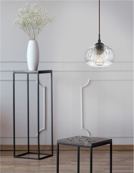 Nova Luce Závěsné svítidlo DEVON čiré sklo hnědá kovová základna hnědý kabel E14 1x5W