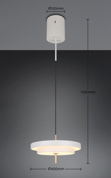 TRIO 340219176 KEATON závěsné svítidlo D400mm SMD LED 34,5W/4000lm 2300+3000+4000K světle šedá, switchdimmer