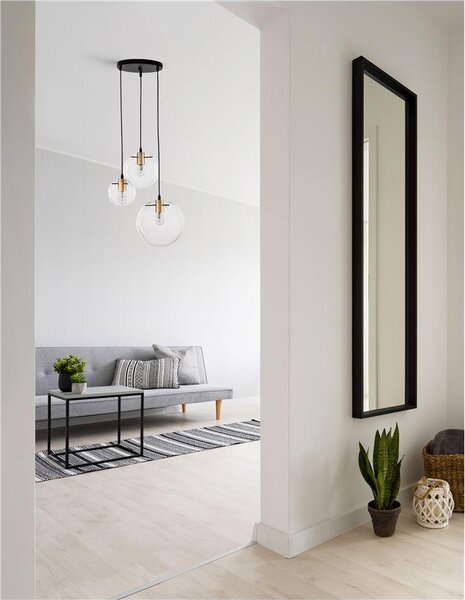 Nova Luce Závěsné svítidlo MIRALE čiré sklo a zlatý kov černý PVC kabel E27 3x12W