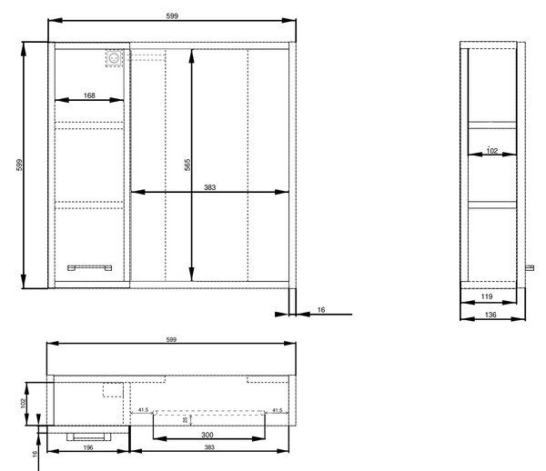 Aqualine Aqualine, ZOJA/KERAMIA FRESH STRIP galerka s LED osvětlením, 60x60x14cm, lava, bílá, 45021S