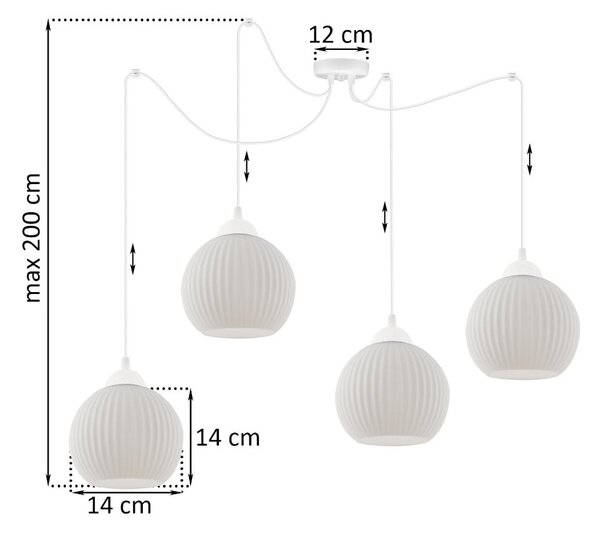 Závěsné svítidlo Riffle Round Spider, 4x bílé skleněné stínítko, w
