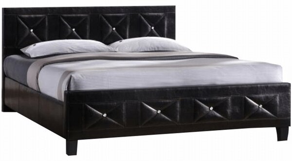 Manželská postel, s roštem, ekokůže černá, 180x200, CARISA