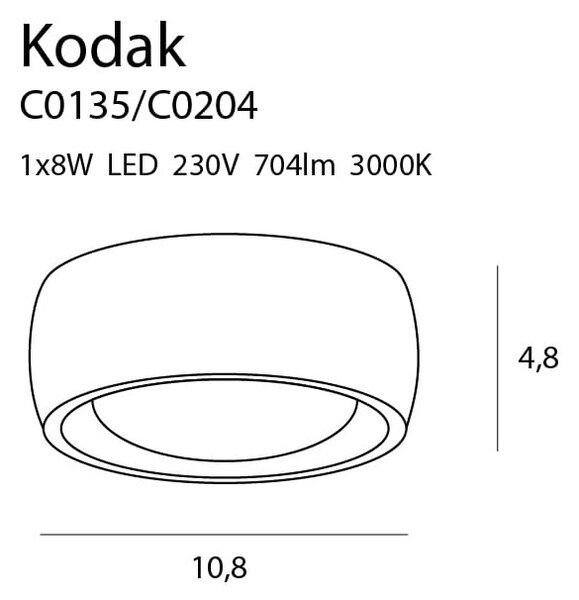 Maxlight C0204 Stropní svítidlo KODAK 8W LED IP44 černé zaoblené