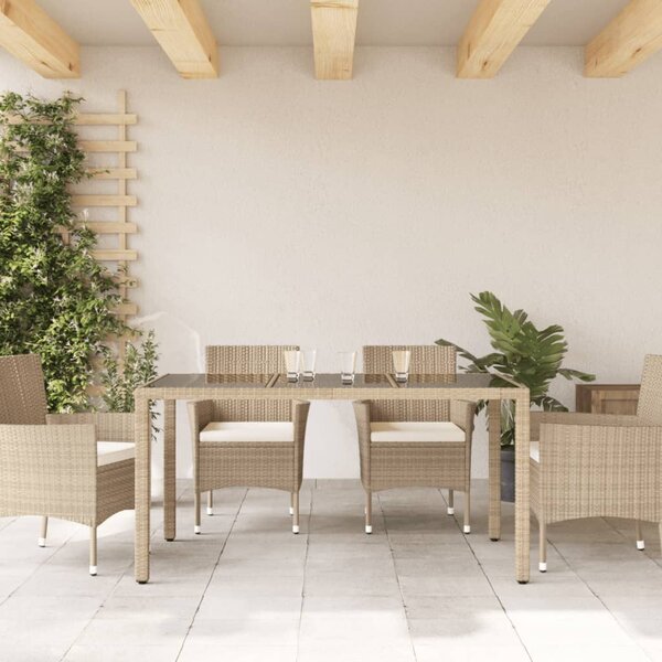 Zahradní stůl se skleněnou deskou béžový 150x90x75 cm polyratan