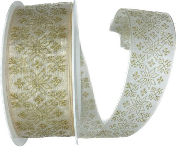Vánoční stuha organzová GLAMOUR STARS krémová 40mm x 20m (9,90Kč/m)