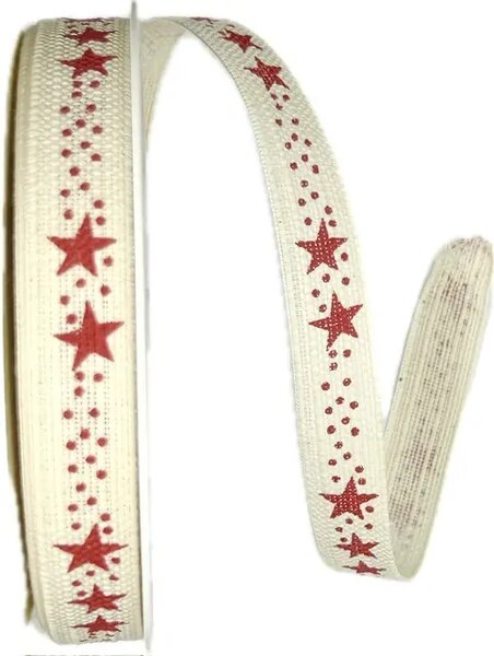 Vánoční stuha lněná STAR CHAIN CREAM krémová 15mm x 20m ( 5,50 Kč/m)