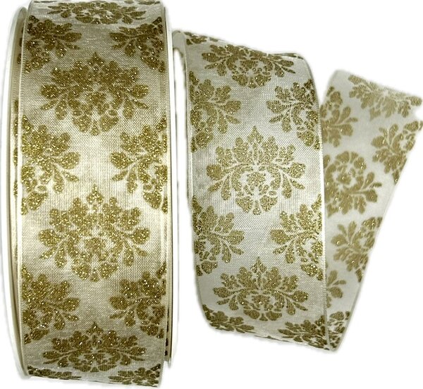 Vánoční stuha organzová ROYAL NIGHT CREME 40mm x 20m (9,90Kč/m)