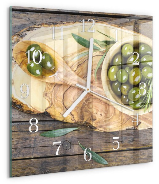 Skleněné hodiny Olivové dřevo zskb-30x30-00094861