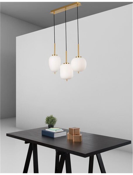 Nova Luce Závěsné svítidlo LATO opálové sklo antický mosazný kov černý kabel E14 3x5W