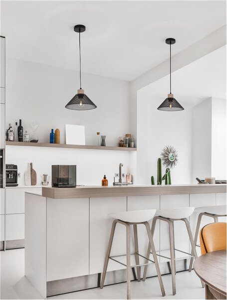 Nova Luce Závěsné svítidlo IAN matný černý kov přírodní dřevo E27 1x12W