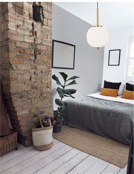 Nova Luce Závěsné svítidlo LATO opálové sklo antický mosazný kov černý kabel E14 1x5W