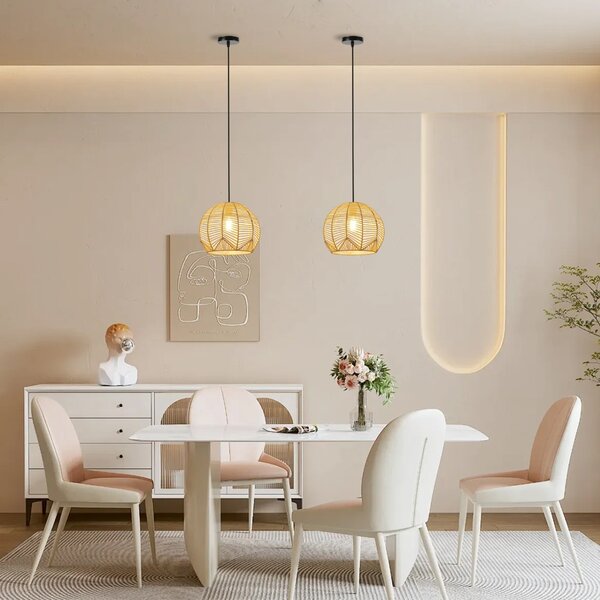 Immax BOHO PELO designové závěsné svítidlo, D30cm. E27, přírodní ratan