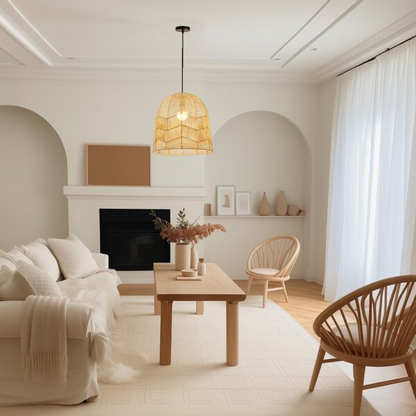 Immax BOHO PELO designové závěsné svítidlo, D50cm. E27, přírodní ratan